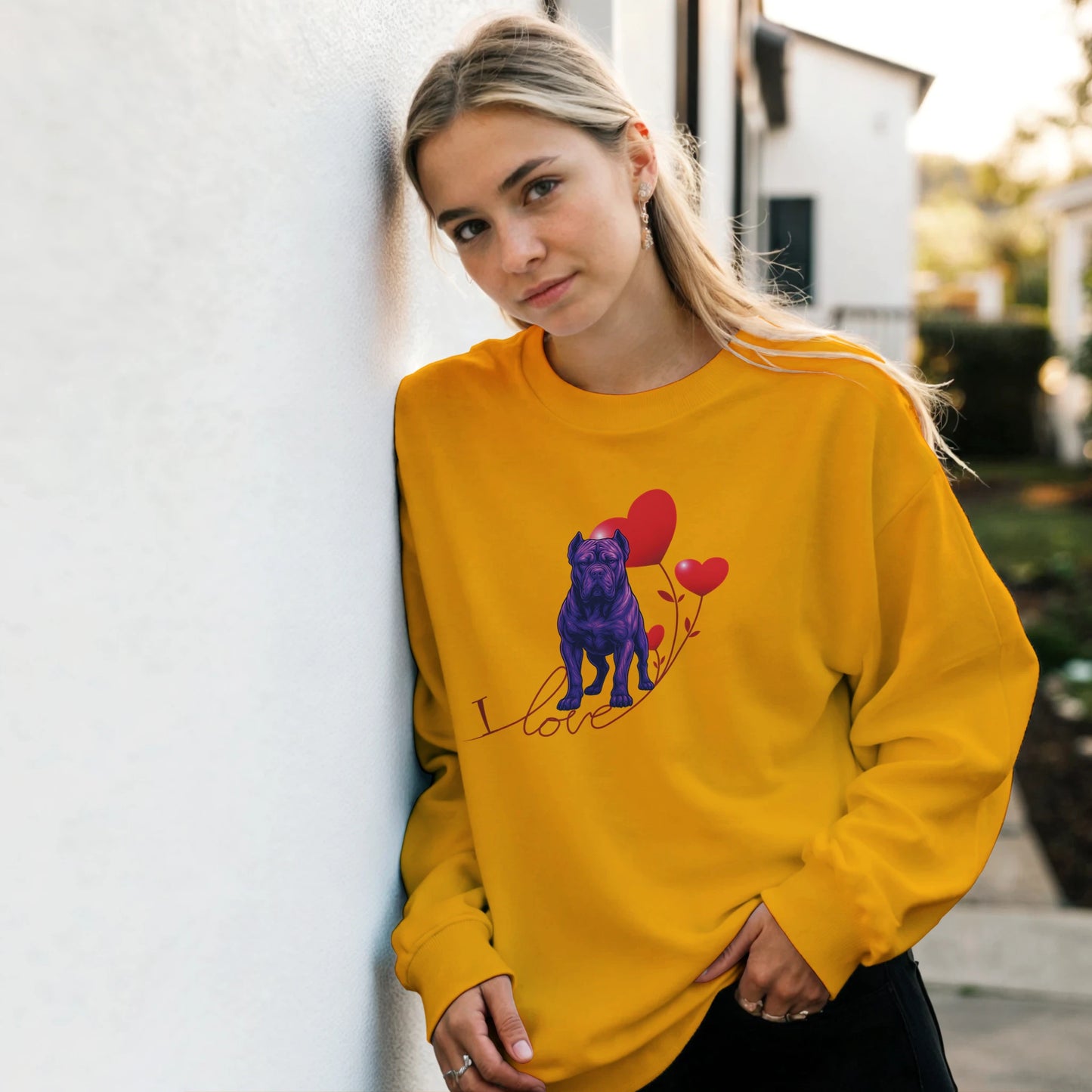 weat-shirt adulte unisexe classique ras du cou jaune I love Cane Corso