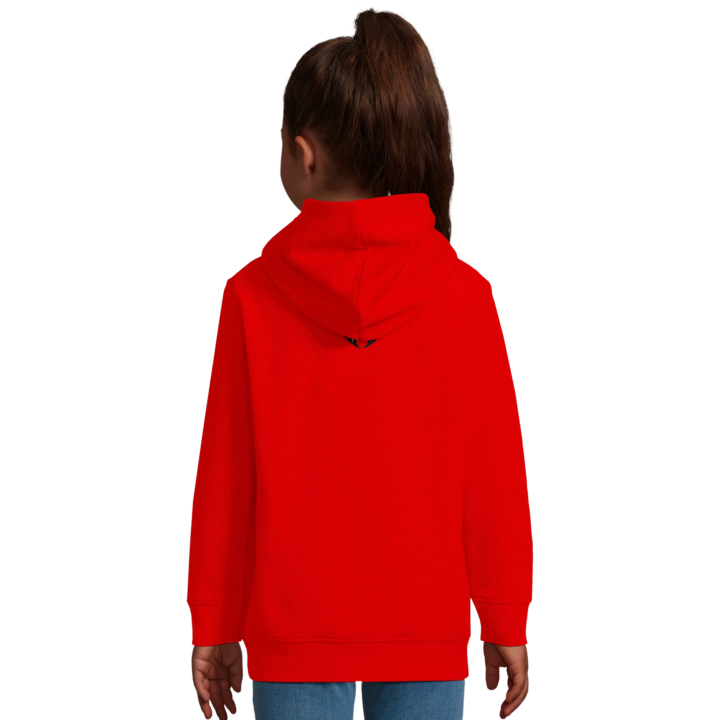 Sweat-shirt à capuche enfant mélange recyclé Tête Dobermann dorée et noire1 avec logo sur le dos MolossDesign