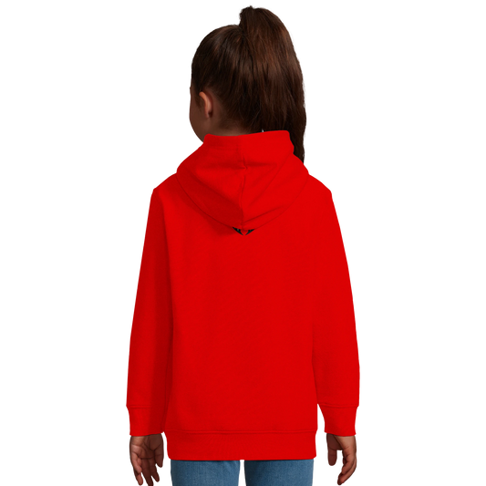 Sweat-shirt à capuche enfant mélange recyclé Tête Dobermann dorée et noire1 avec logo sur le dos MolossDesign