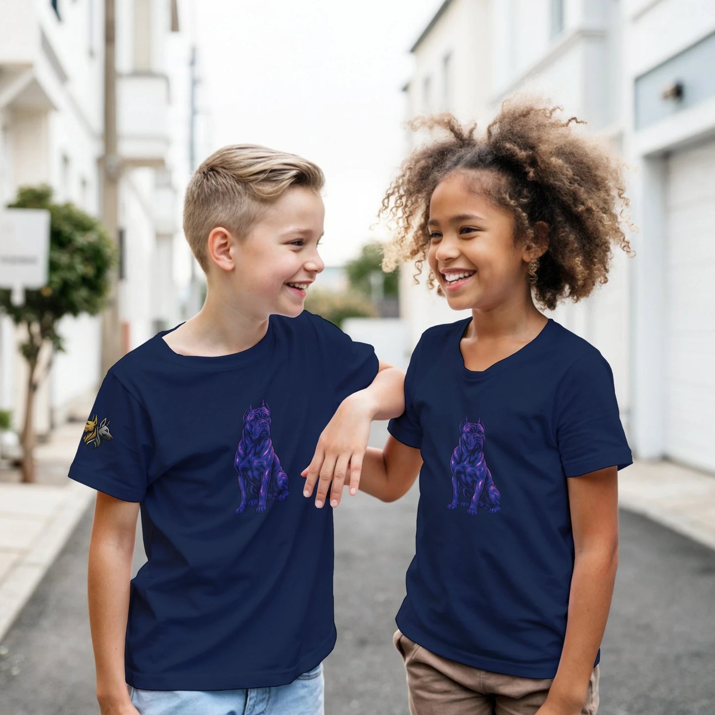 T-shirt enfant classique ras du cou Cane Corso 2 avec logo sur manche droite MolossDesign