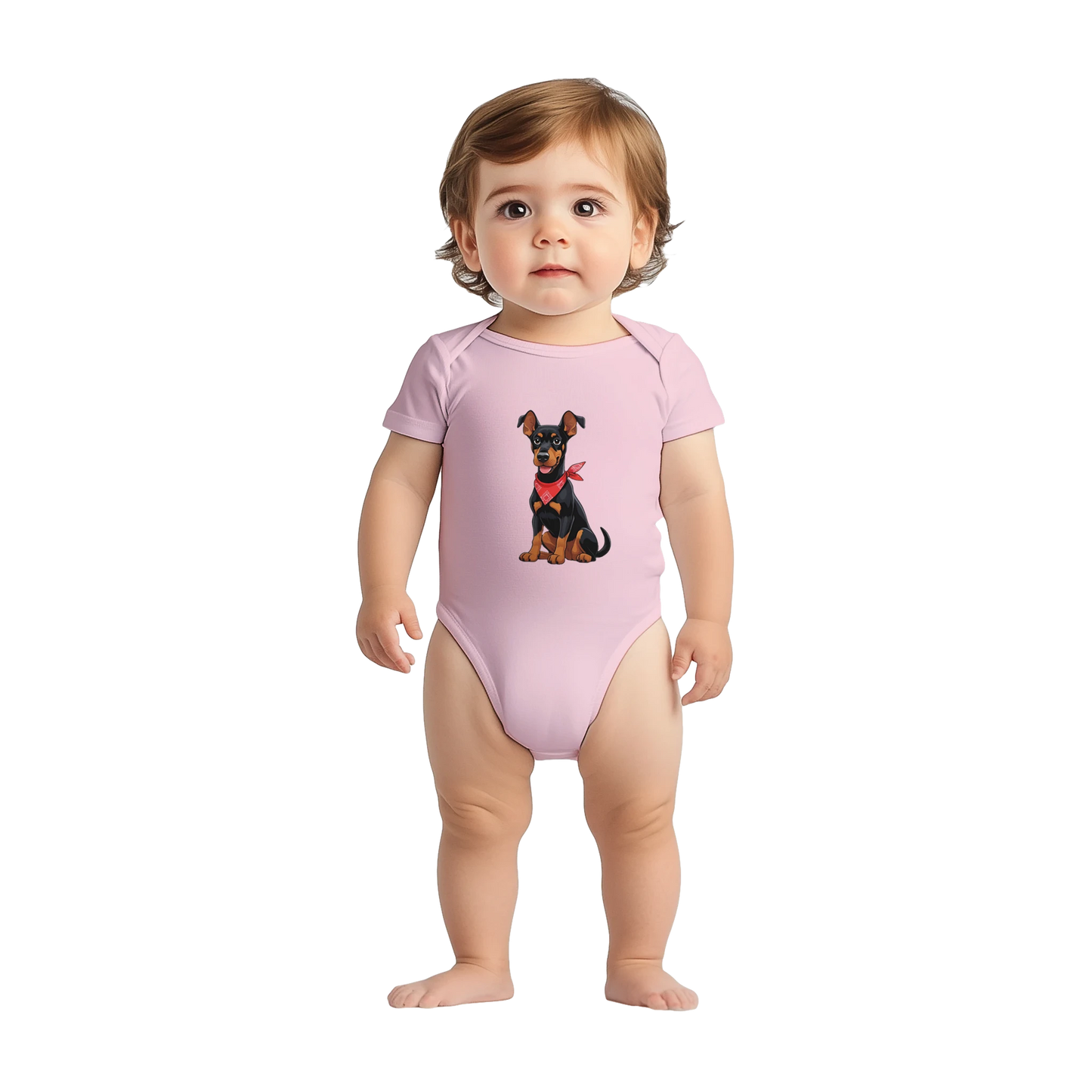 Body bébé rose coton manches courtes Dobermann