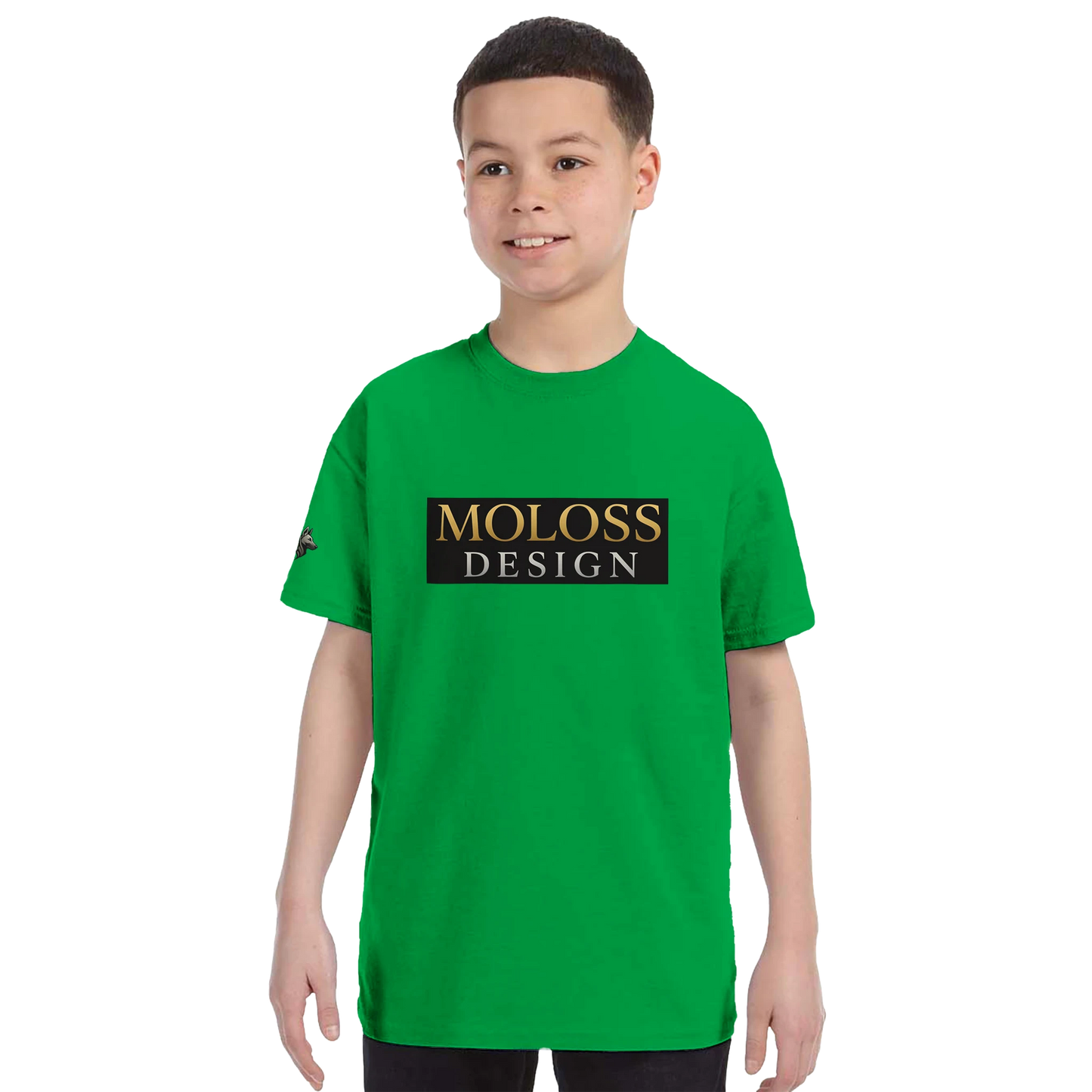 T-shirt enfant classique ras du cou MolossDesign avec logo sur manche droite MolossDesign