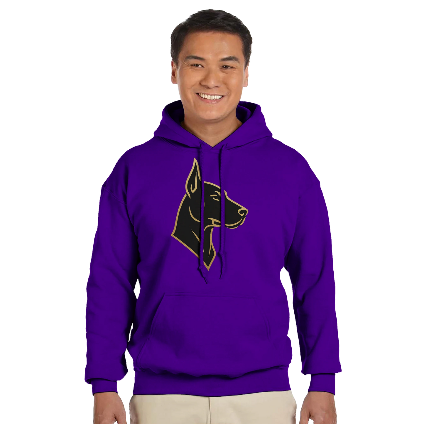 Sweat à capuche adulte unisexe classique violet tête Dobermann