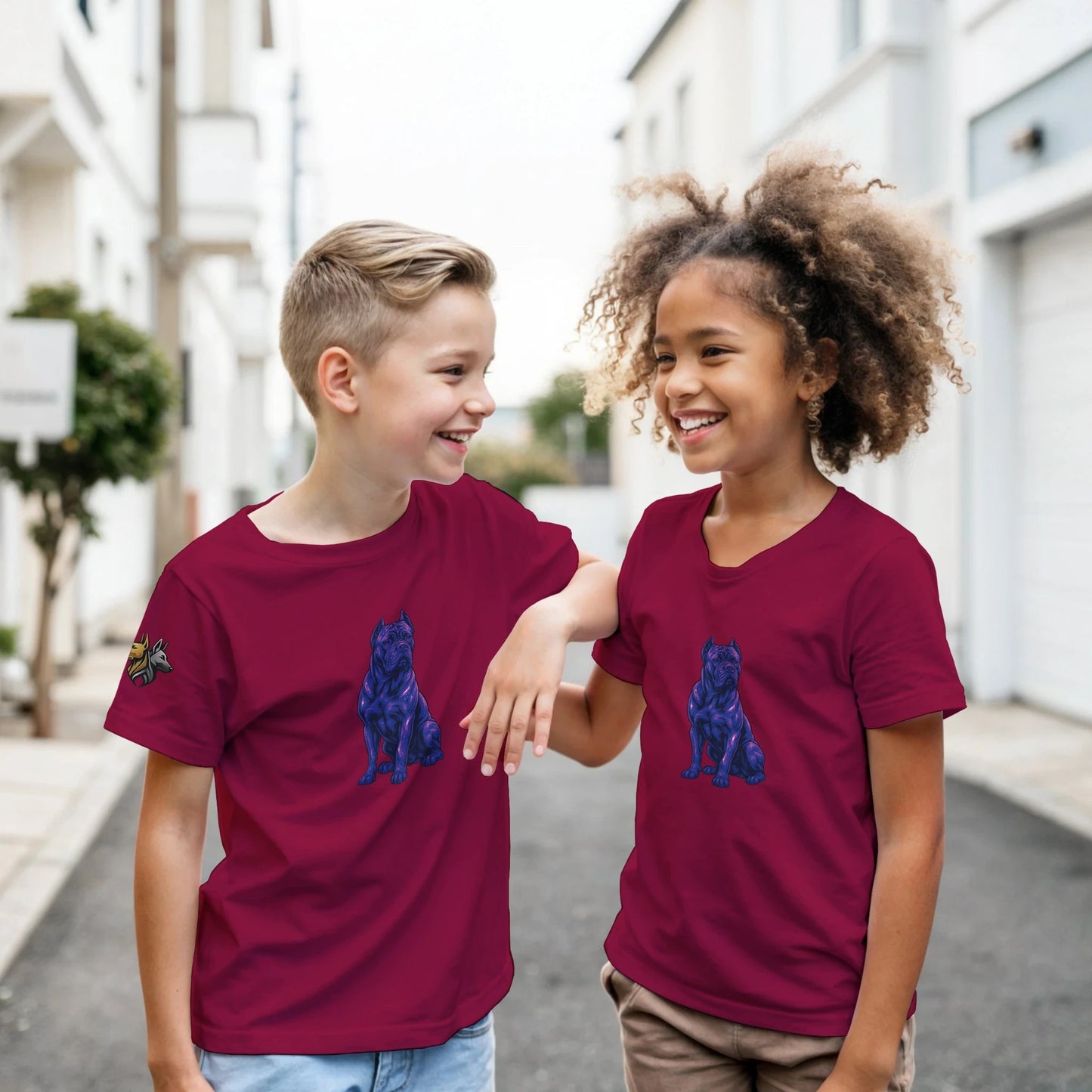 T-shirt enfant classique ras du cou Cane Corso 2 avec logo sur manche droite MolossDesign