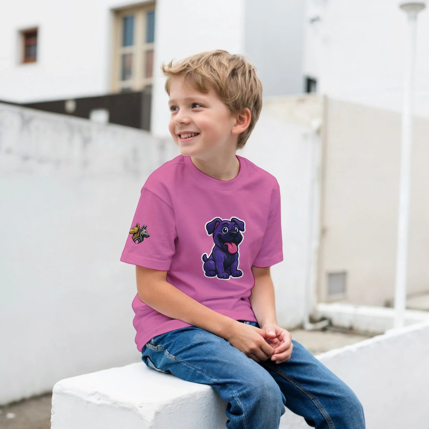 T-shirt enfant classique ras du cou Cane Corso humour 4 avec logo sur manche droite MolossDesign
