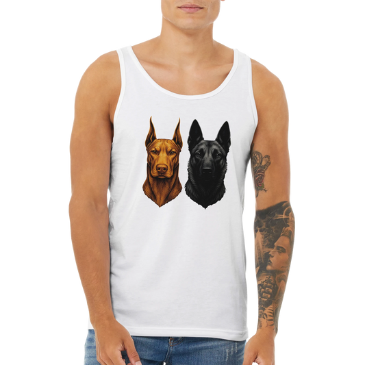 Débardeur adulte unisexe premium blanc tête Dobermann+Malinois