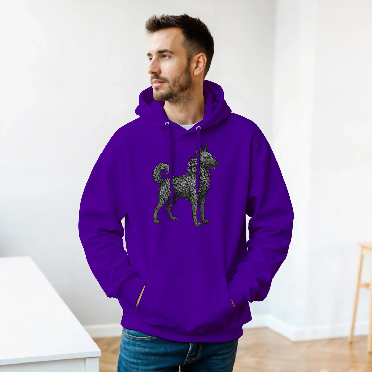 Sweat à capuche adulte unisexe classique violet Dragon Malinois