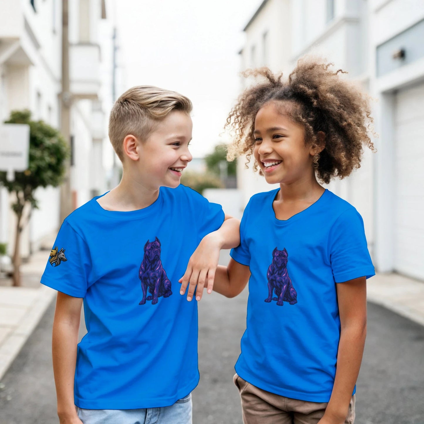 T-shirt enfant classique ras du cou Cane Corso 2 avec logo sur manche droite MolossDesign