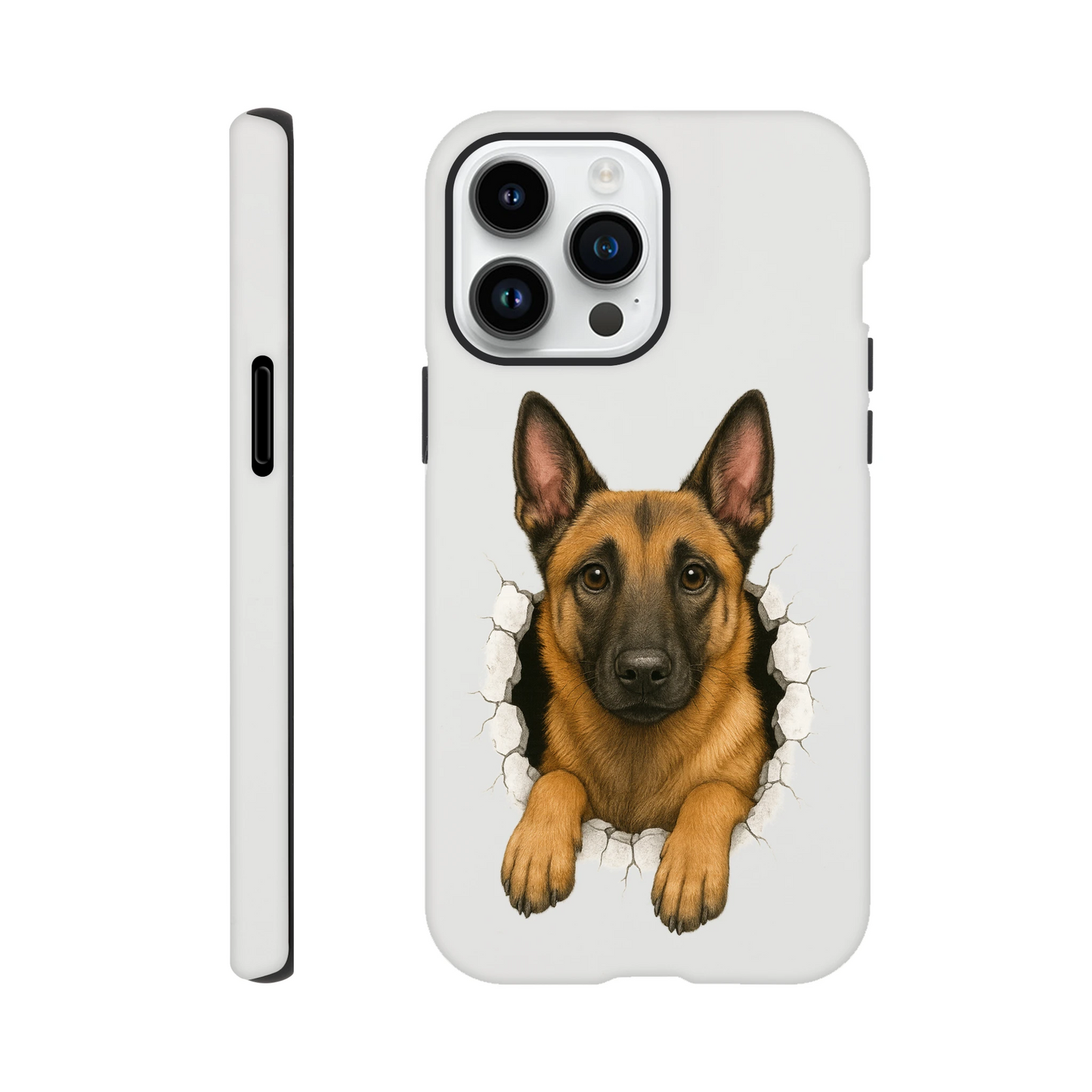 Coque résistante pour Iphone Malinois trou mur2