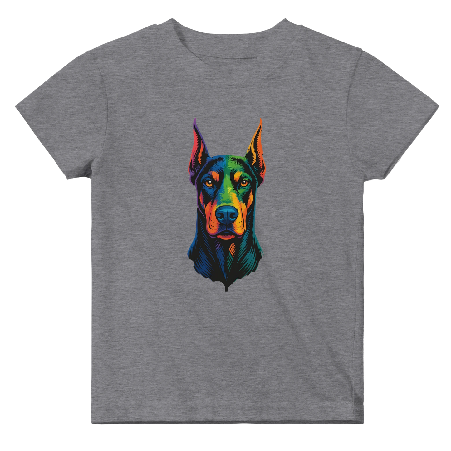 T-shirt bébé gris coton manches courtes Dobermann arc en ciel