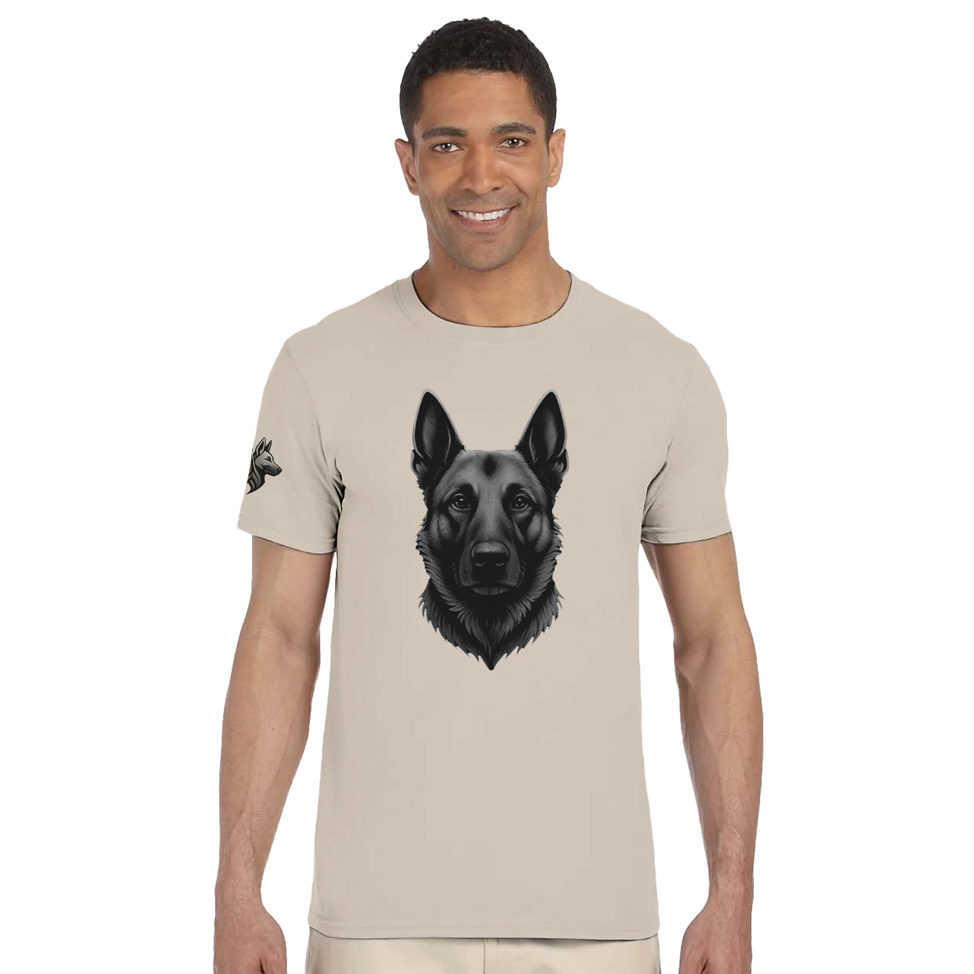 T-shirt adulte unisexe classique ras du cou beige tête Malinois argenté