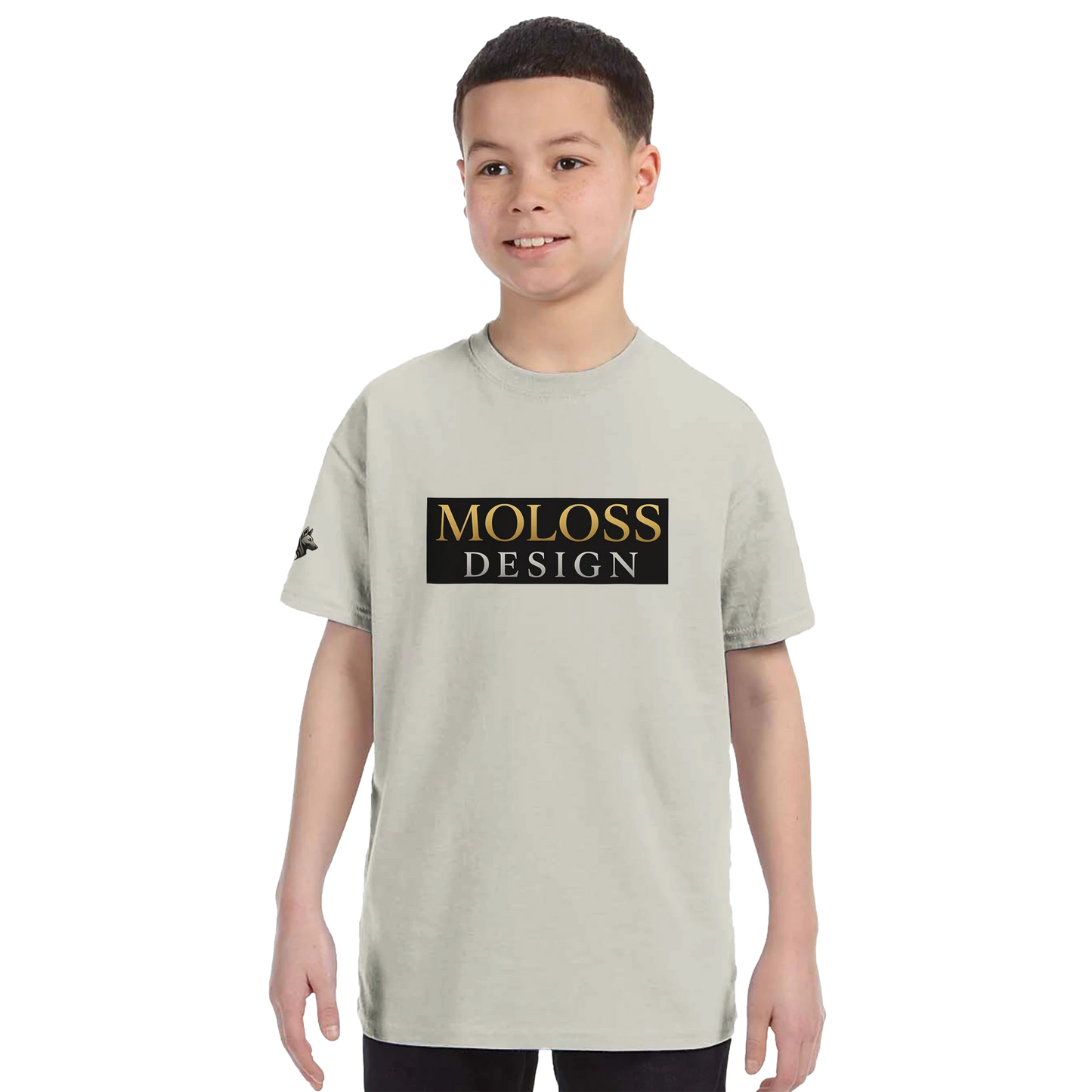 T-shirt enfant classique ras du cou MolossDesign avec logo sur manche droite MolossDesign