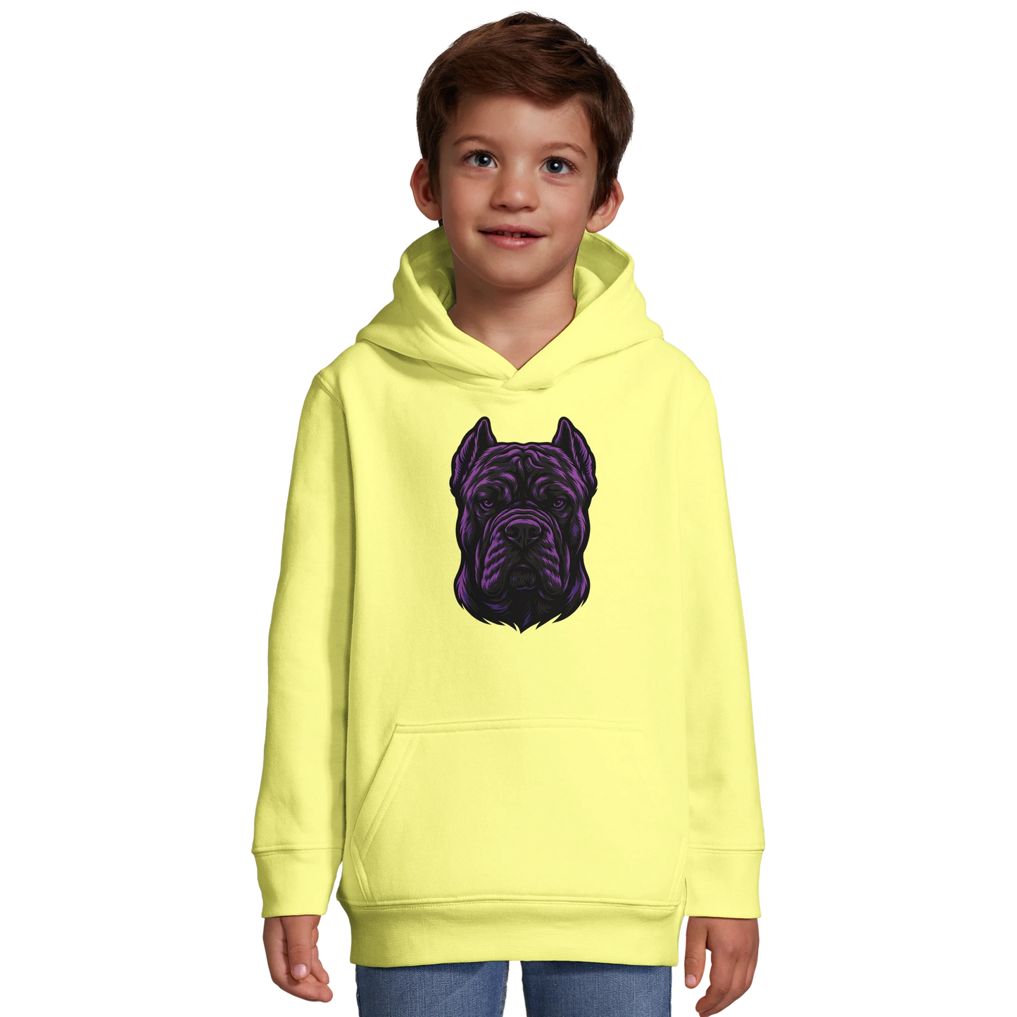 Sweat-shirt à capuche enfant jaune tête Cane Corso
