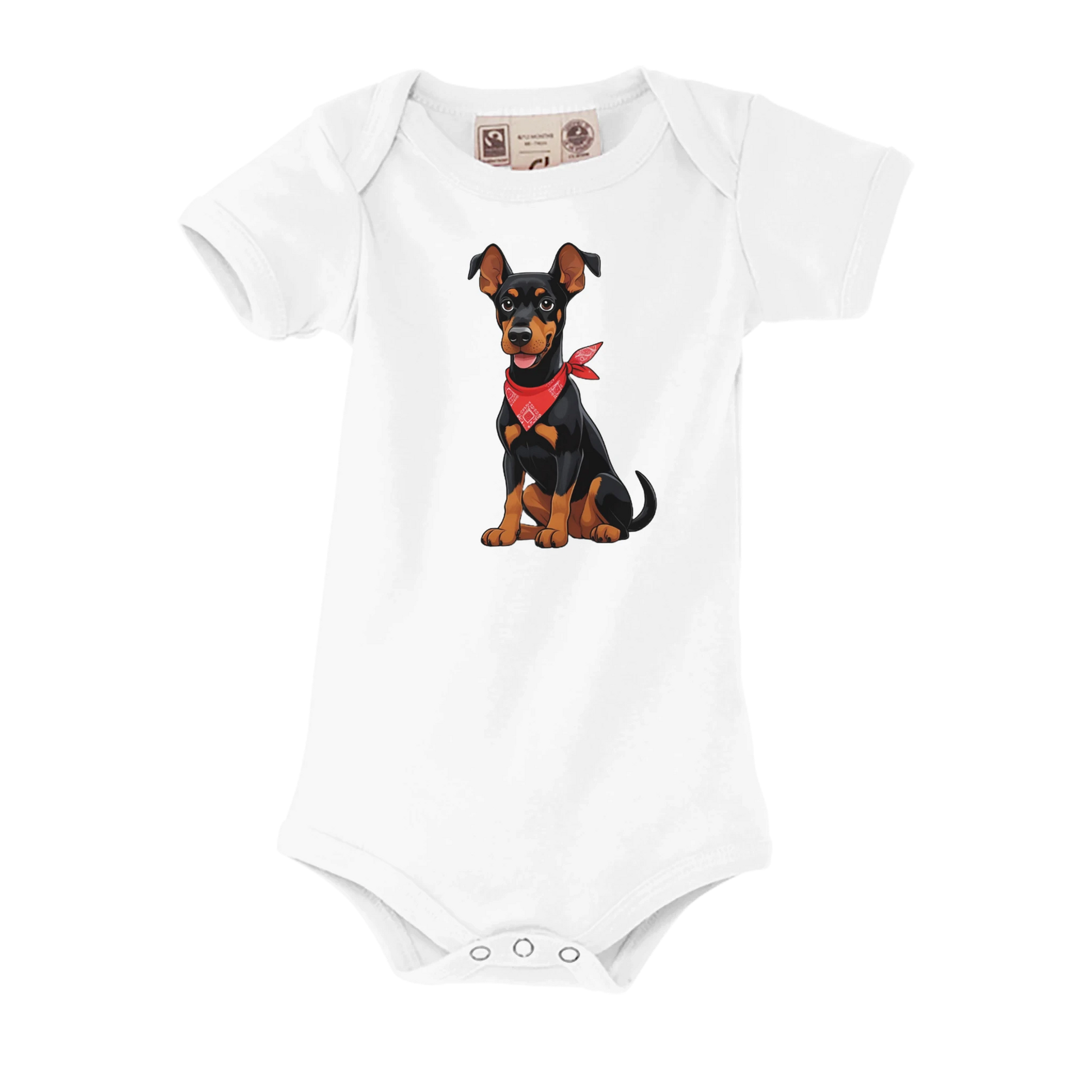 Body bébé blanc coton bio manches courtes Dobermann