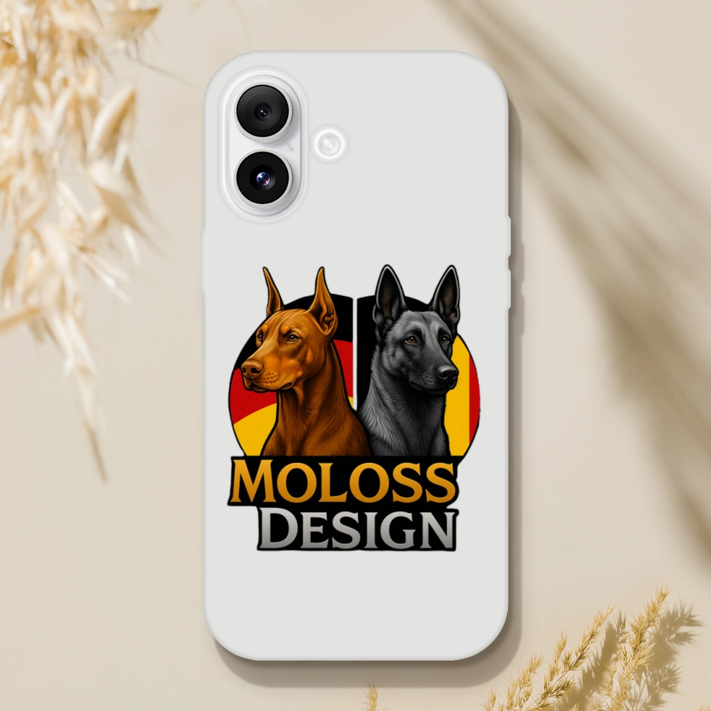 Marque MolossDesign | Coque transparente pour IPhone Dobermann+Malinois avec drapeaux1 MolossDesign