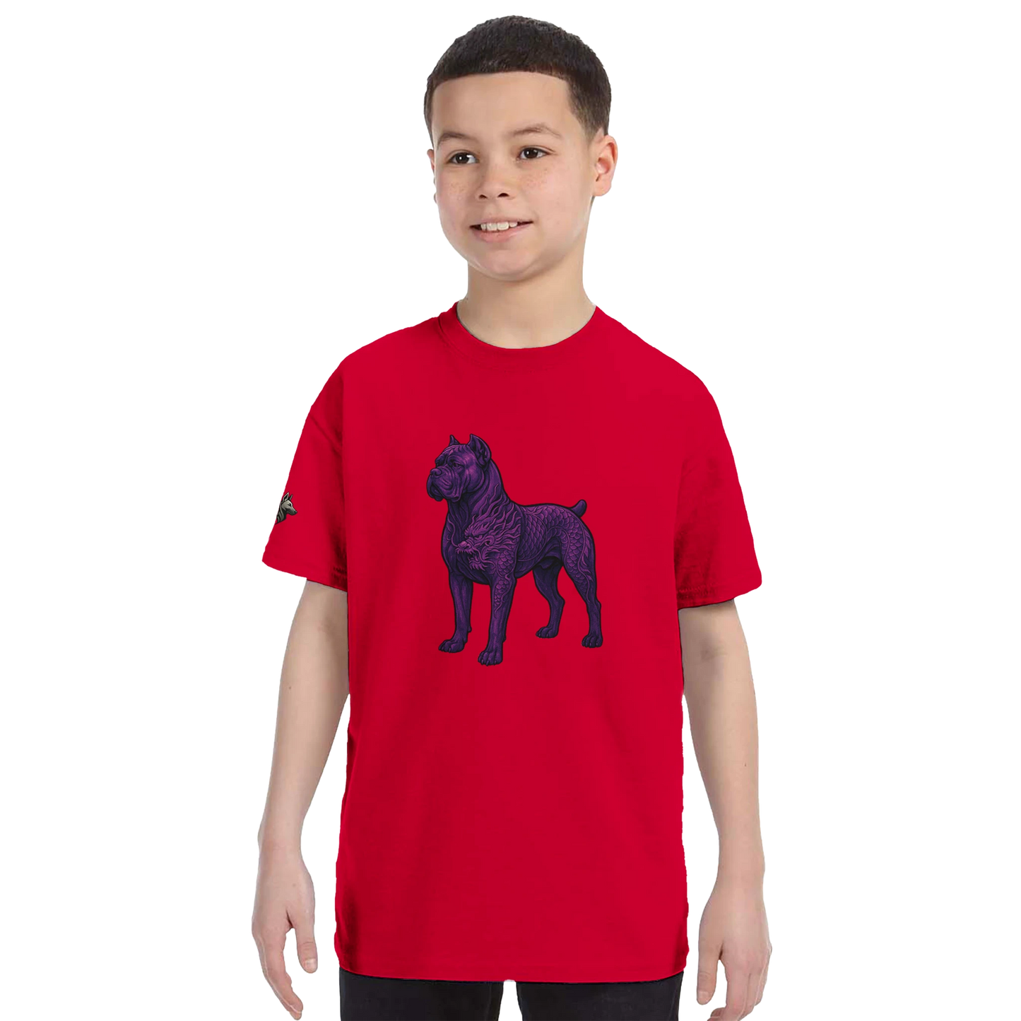 T-shirt enfant unisexe classique ras du cou rouge Cane Corso+Dragon