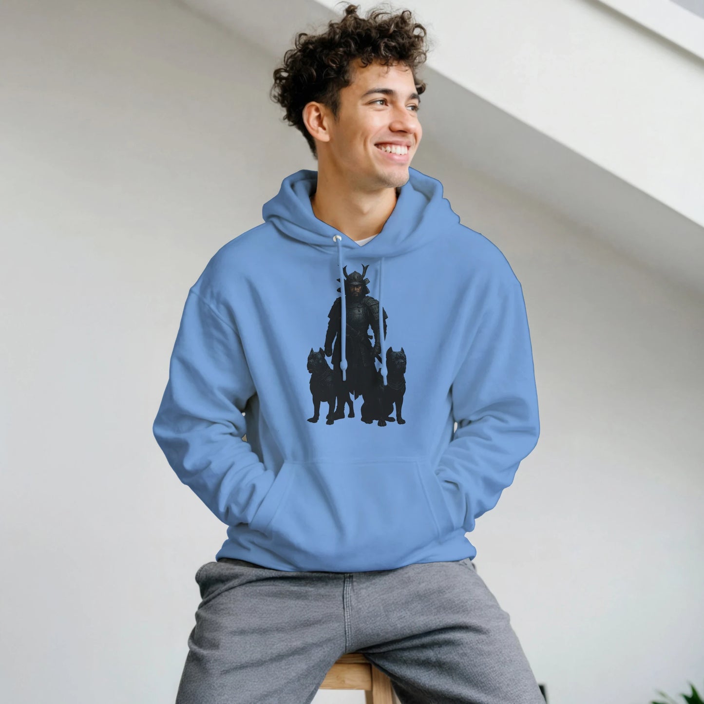 Sweat à capuche adulte unisexe classique bleu Samourai+Cane Corso