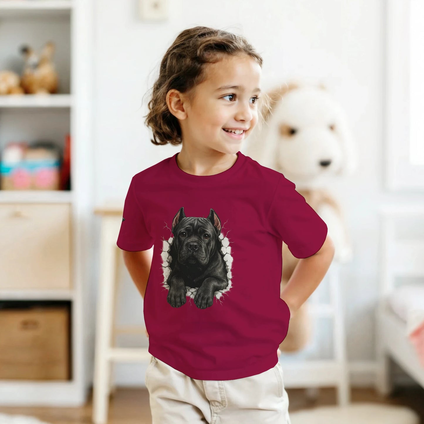 T-shirt enfant unisexe classique ras du cou bordeaux Cane Corso trou