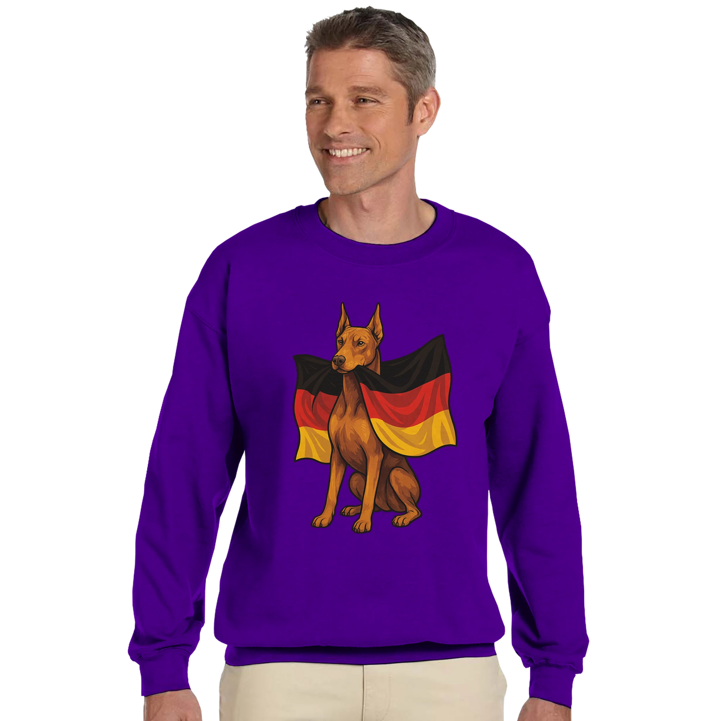 Sweat-shirt adulte unisexe classique ras du cou violet Dobermann+drapeau