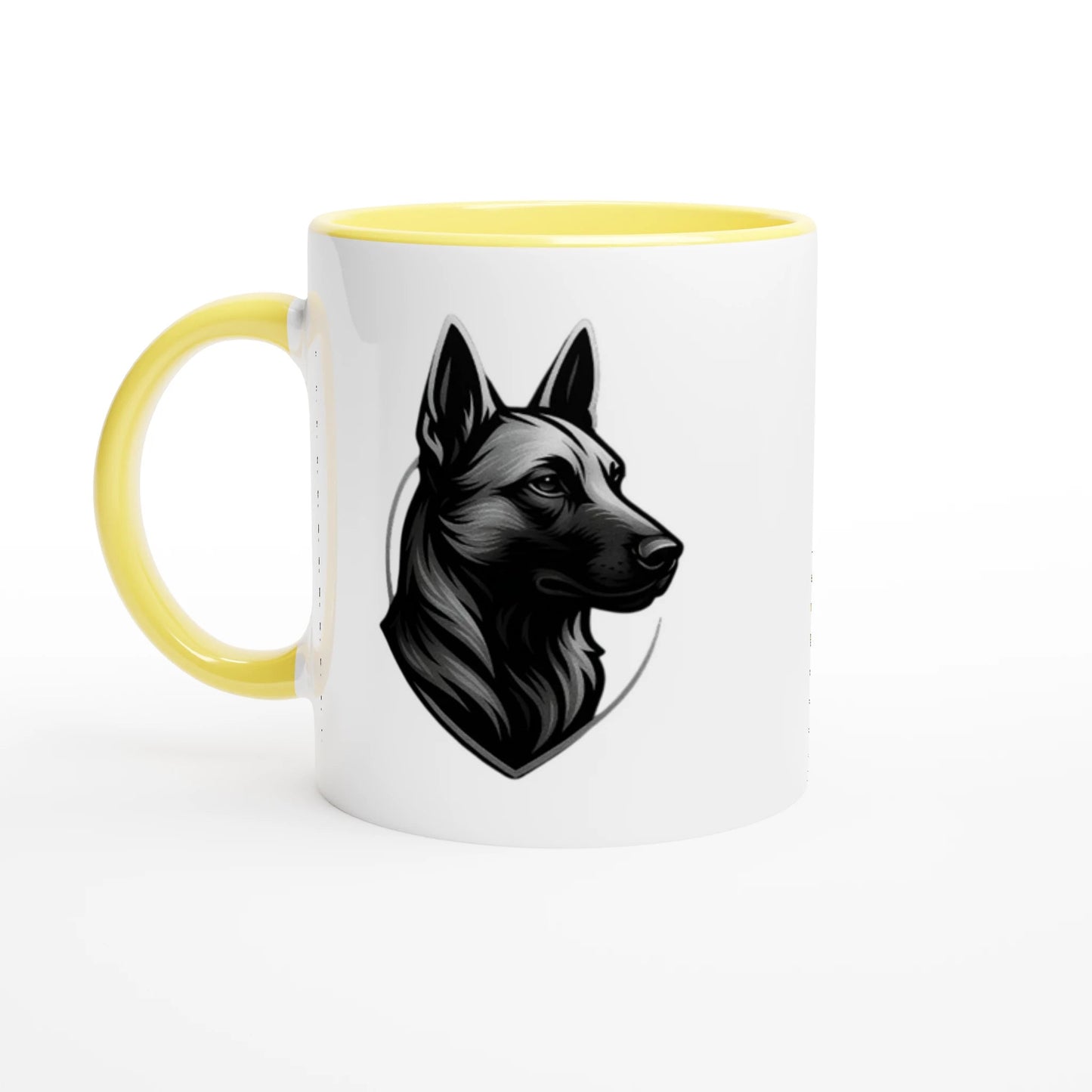 Mug céramique blanche 325 ml (11 oz) intérieur coloré-tête Malinois argentée/noire