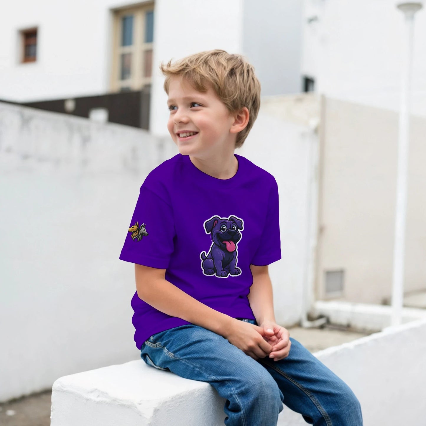 T-shirt enfant classique ras du cou Cane Corso humour 4 avec logo sur manche droite MolossDesign
