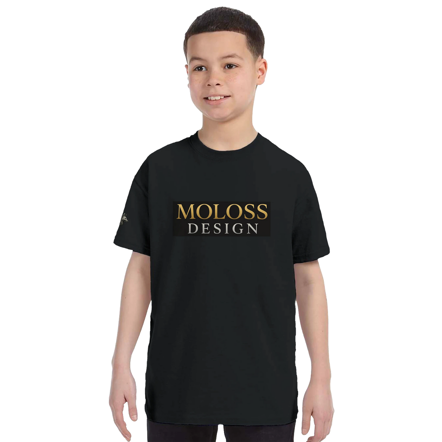 T-shirt enfant classique ras du cou MolossDesign avec logo sur manche droite MolossDesign
