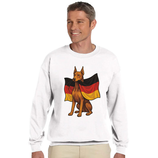 Sweat-shirt adulte unisexe classique ras du cou blanc Dobermann+drapeau