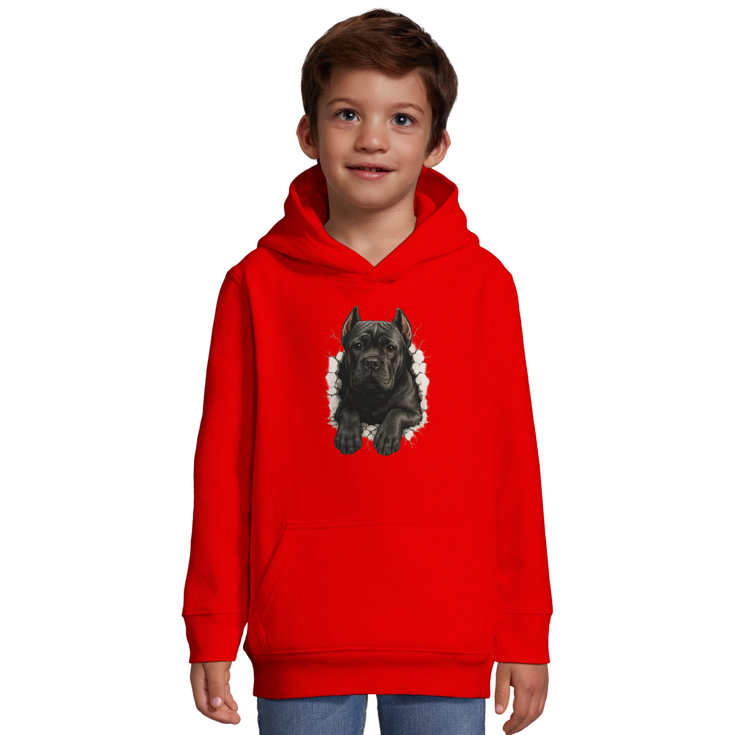 Sweat-shirt à capuche enfant rouge Cane Corso trou mur