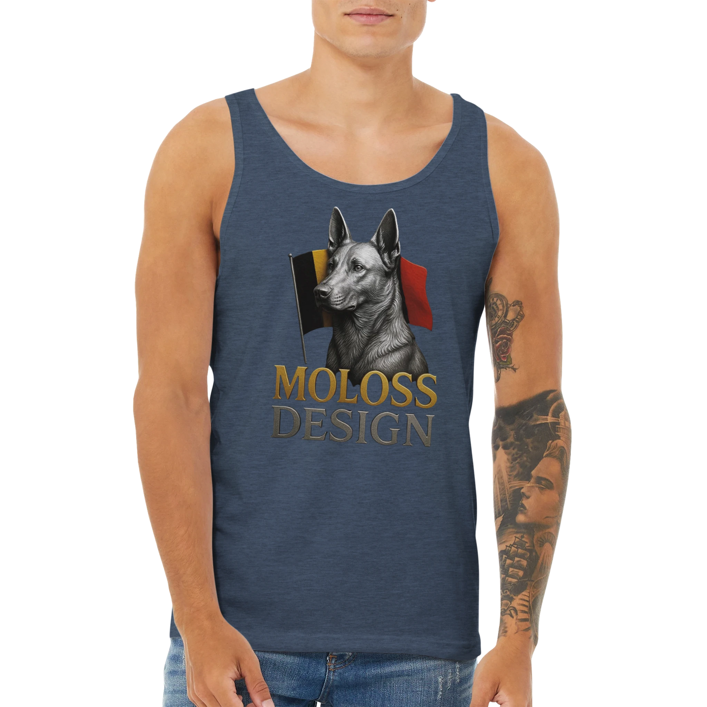 Débardeur adulte unisexe premium bleu chiné Malinois drapeau