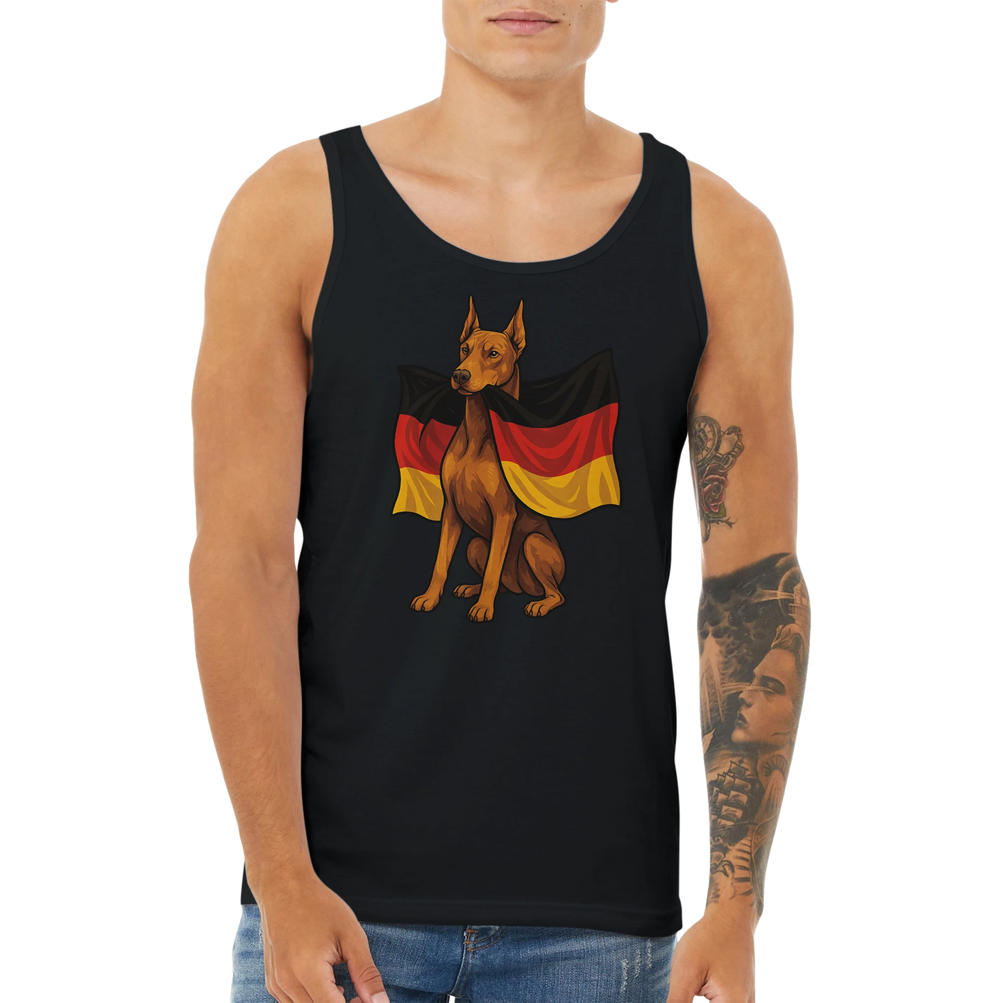 Débardeur adulte unisexe premium noir Dobermann drapeau