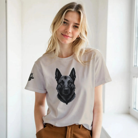 T-shirt adulte unisexe classique ras du cou beige tête Malinois argenté