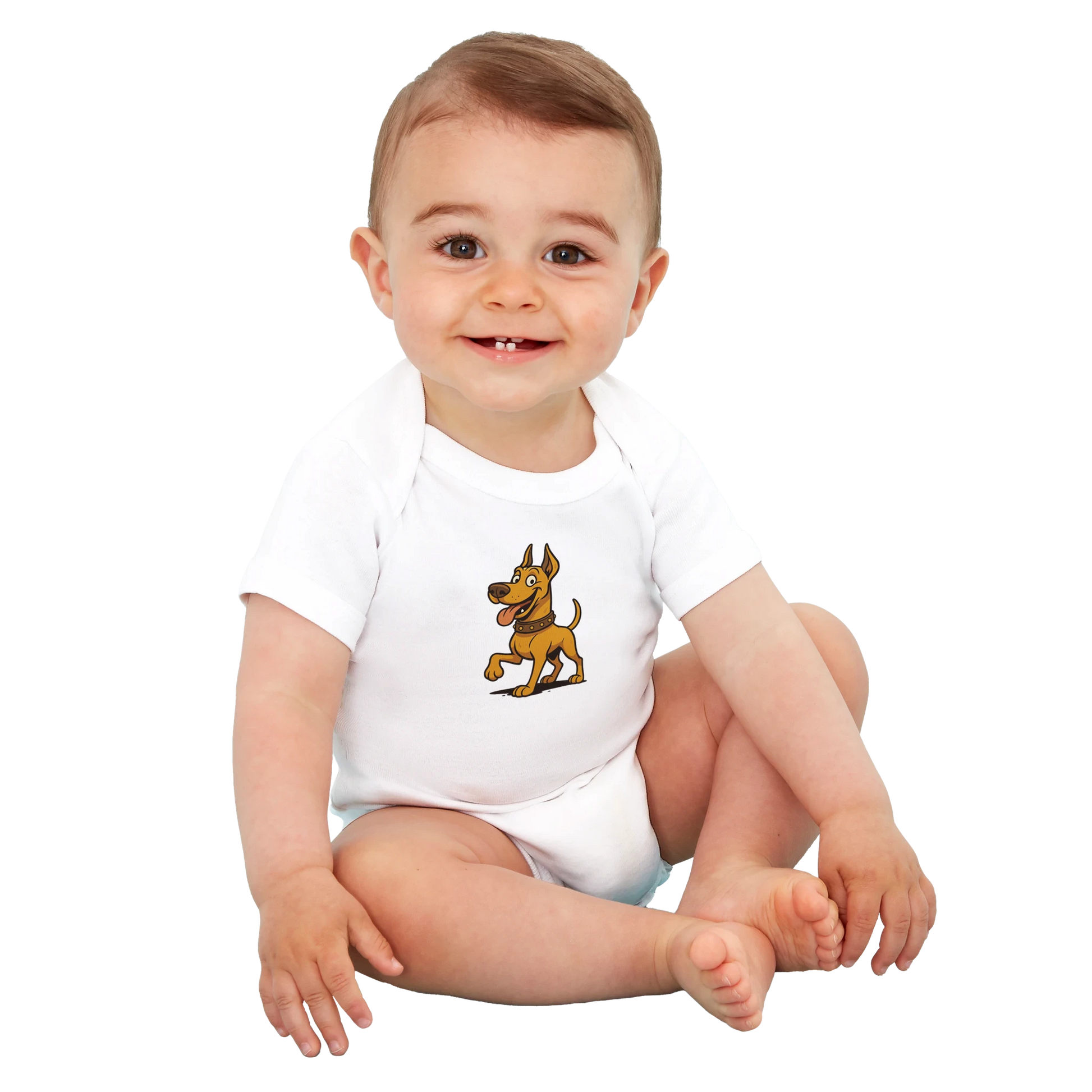 Body bébé blanc coton bio manches courtes Dobermann