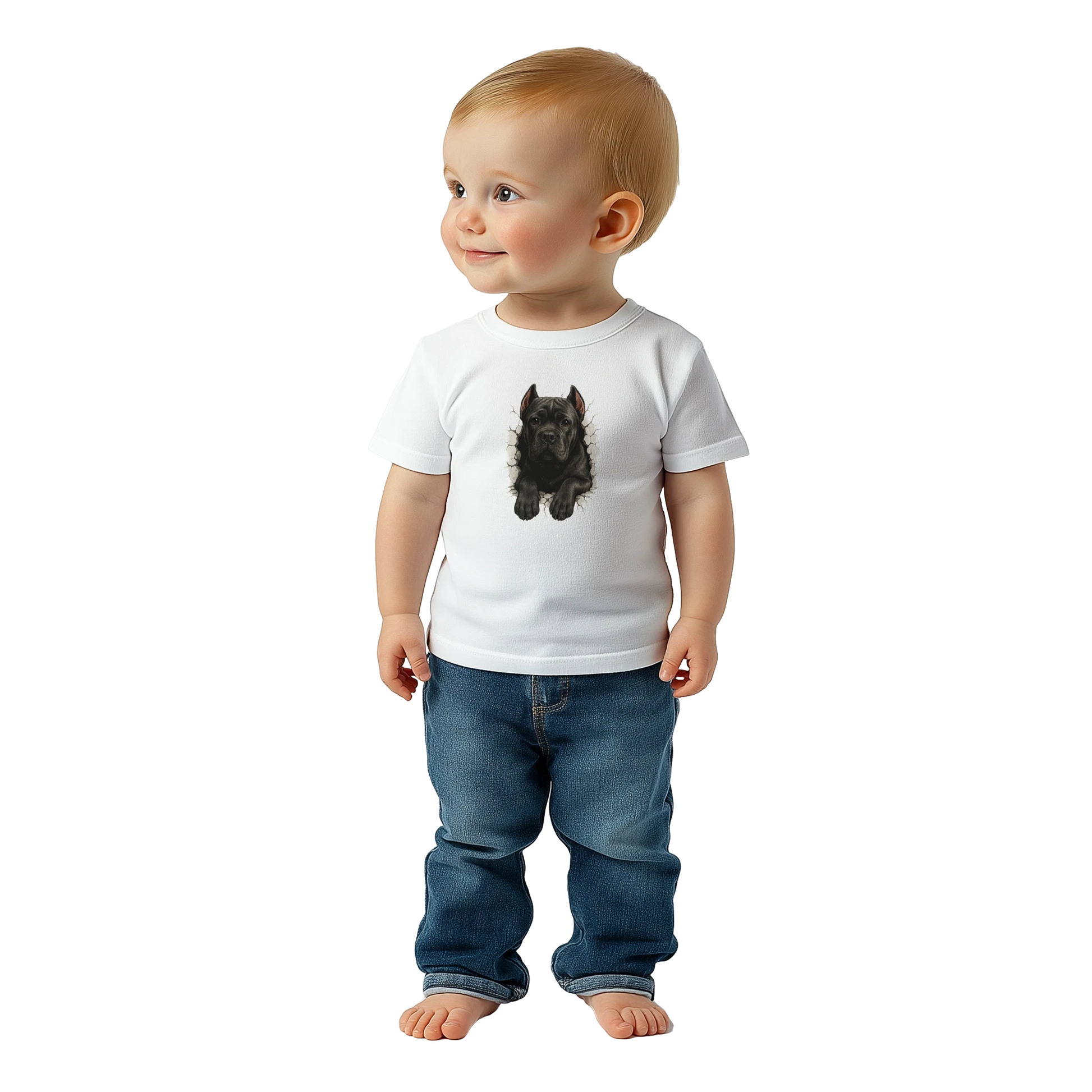 T-shirt bébé blanc Cane Corso trou mur