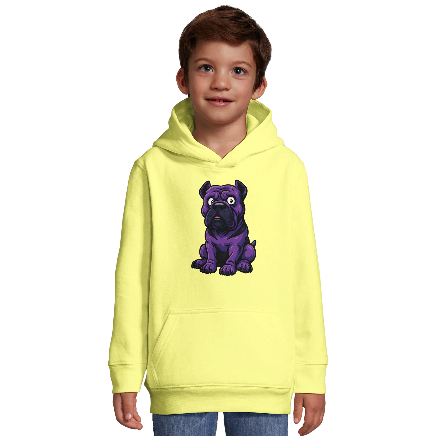 Sweat-shirt à capuche enfant jaune Cane Corso humour