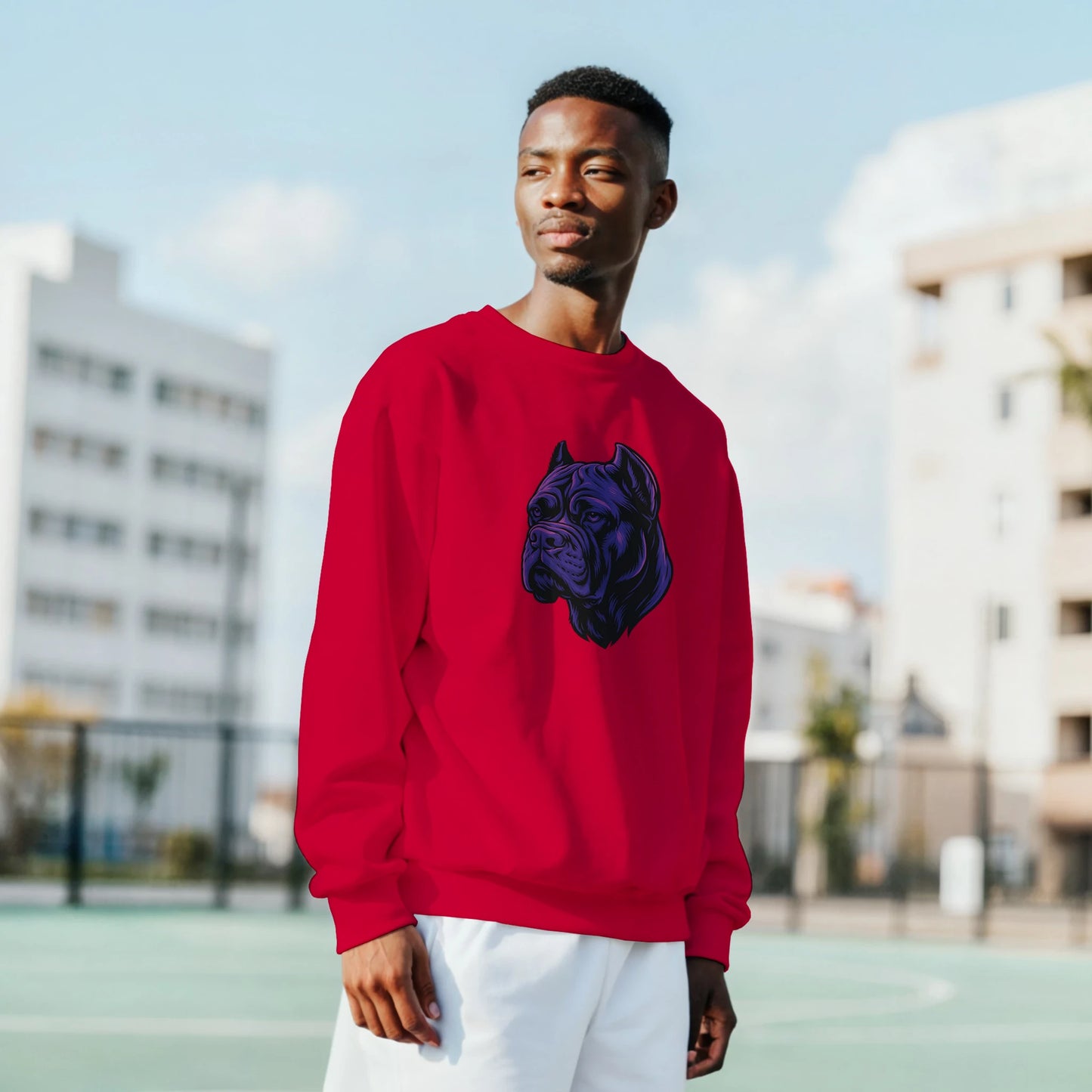 Sweat-shirt adulte unisexe classique ras du cou rouge tête Cane Corso