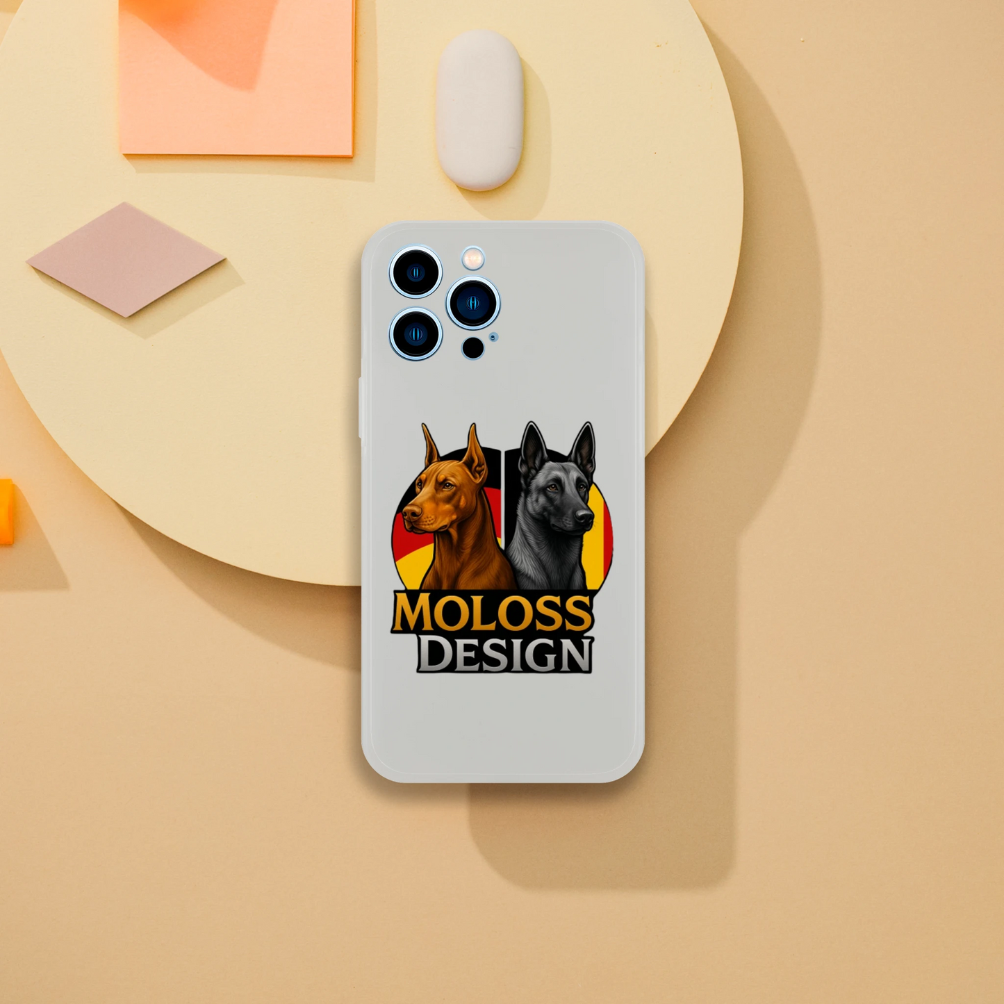 Marque MolossDesign | Coque transparente pour IPhone Dobermann+Malinois avec drapeaux1 MolossDesign