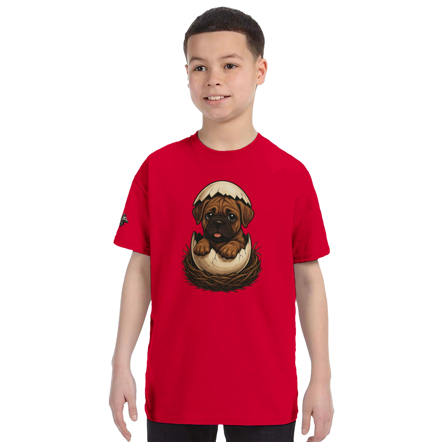 T-shirt enfant unisexe classique ras du cou rouge Cane Corso marron nid