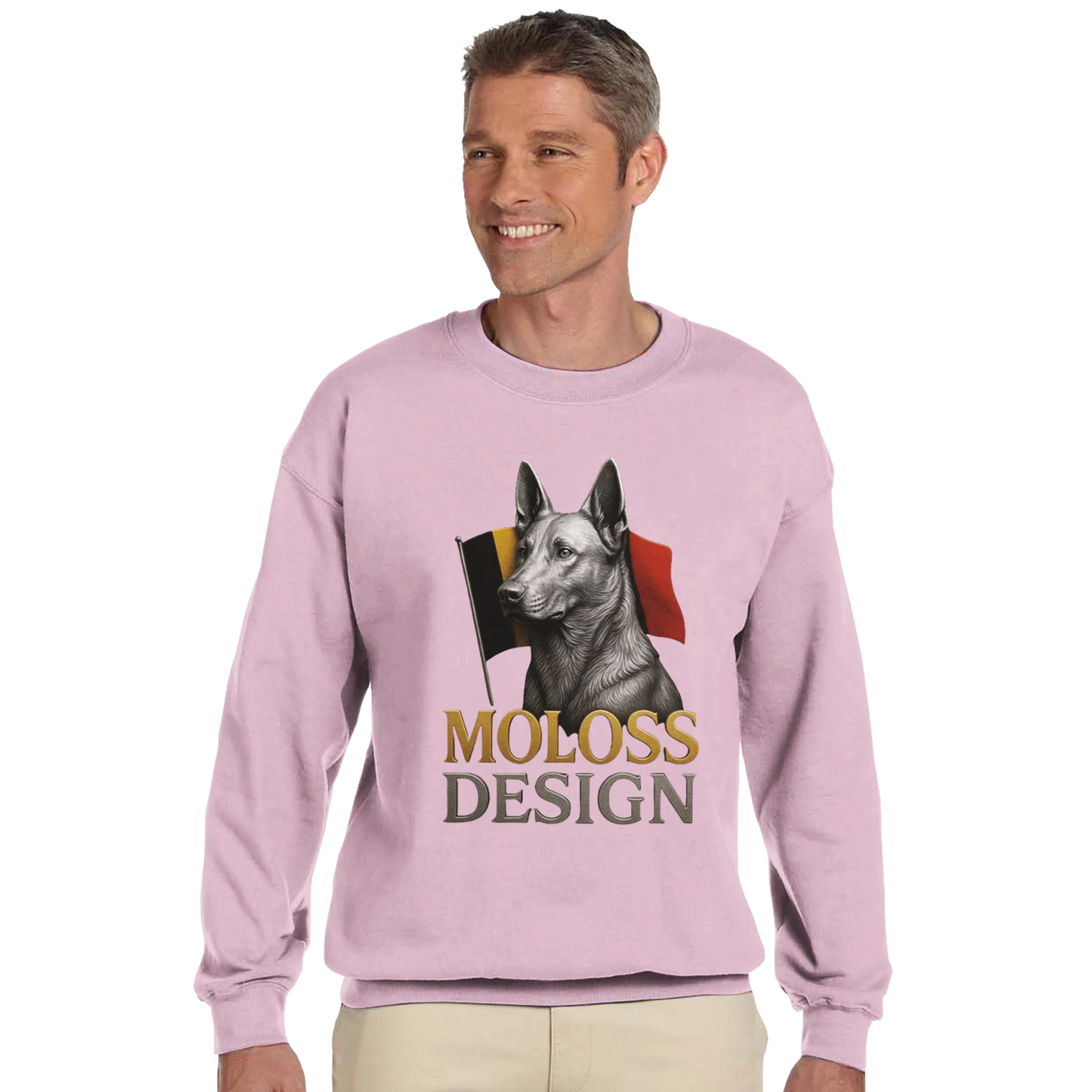 Sweat-shirt adulte unisexe classique ras du cou rose Malinois+drapeau