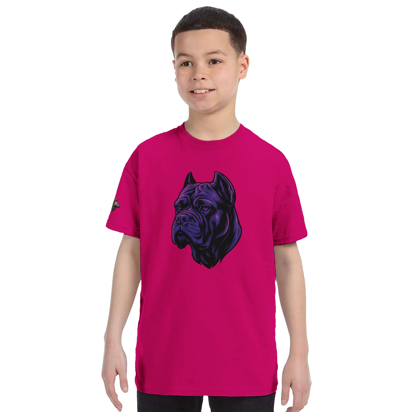 T-shirt enfant unisexe classique ras du cou fuchsia tête cane Corso