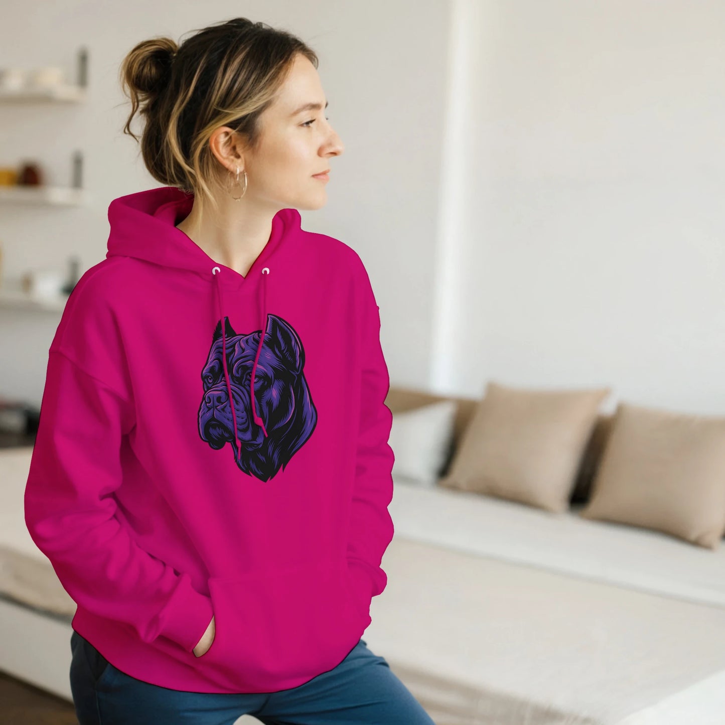 Sweat à capuche adulte unisexe classique fuchsia tête Cane Corso