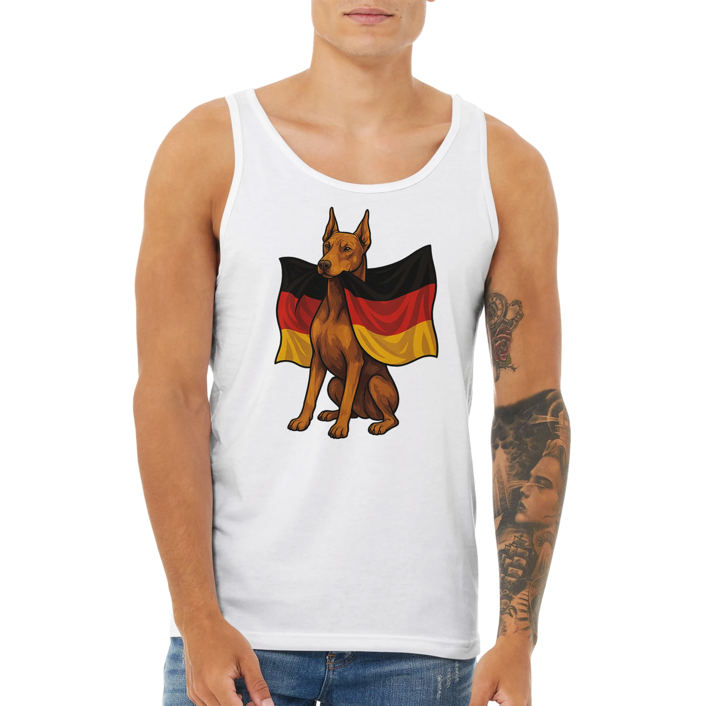 Débardeur adulte unisexe premium blanc Dobermann drapeau
