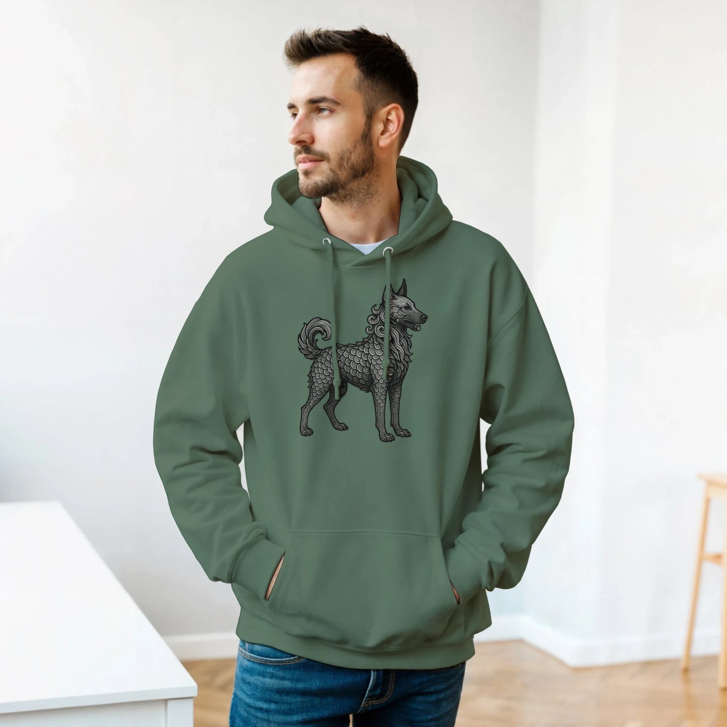 Sweat à capuche adulte unisexe classique vert Dragon Malinois