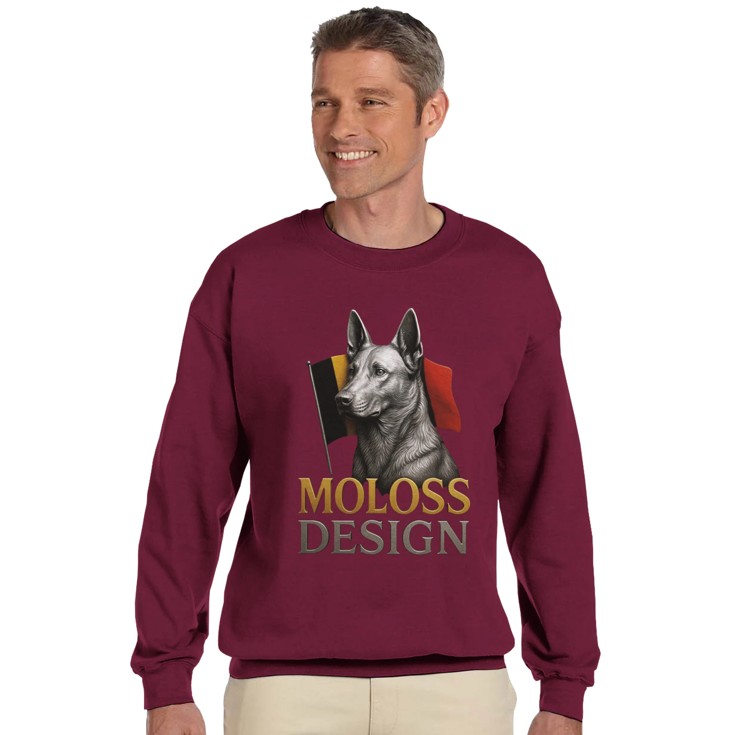 Sweat-shirt adulte unisexe classique ras du cou rouge Malinois+drapeau