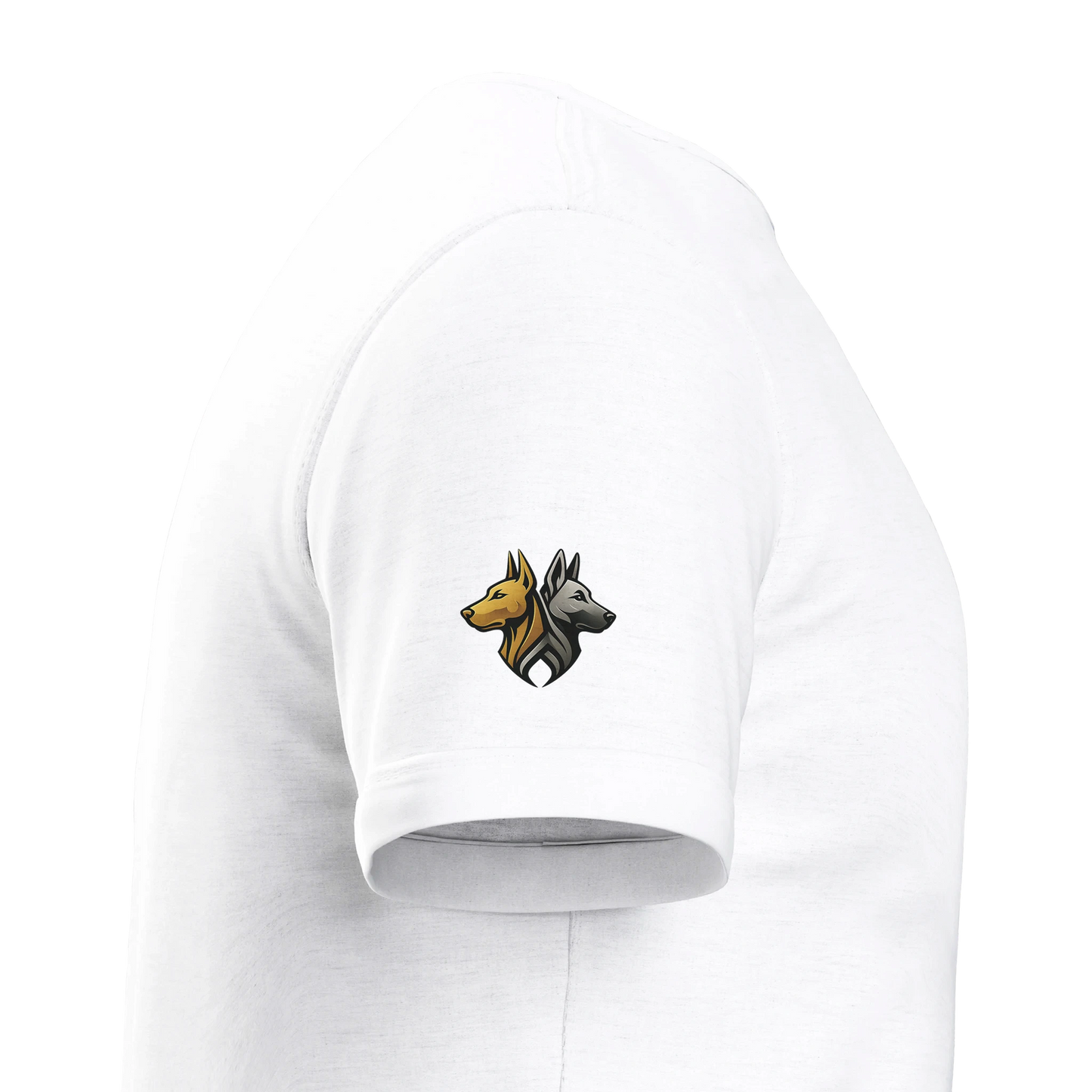 T-shirt enfant classique ras du cou tête Dobermann arc en ciel1 avec logo sur manche droite MolossDesign