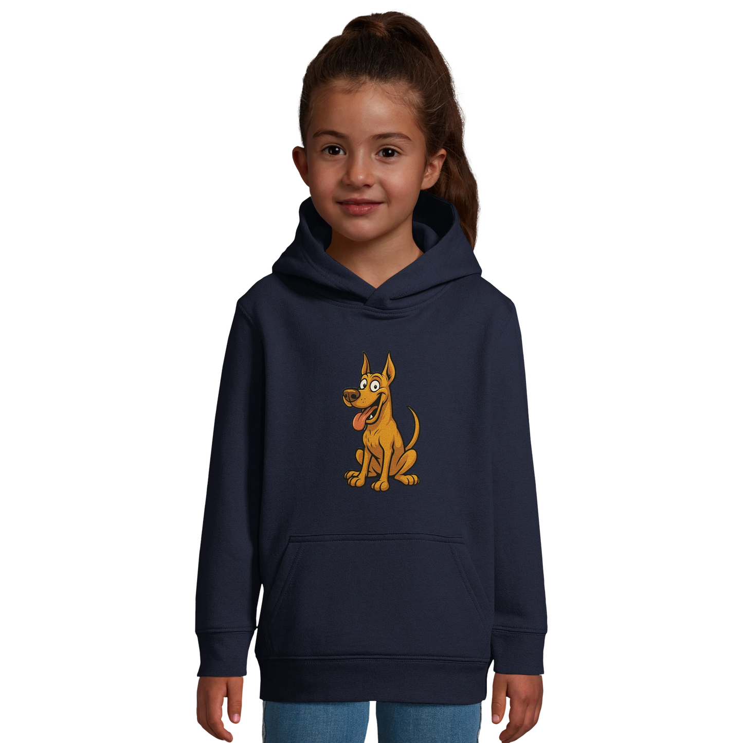 Sweat-shirt à capuche enfant bleu Dobermann humour