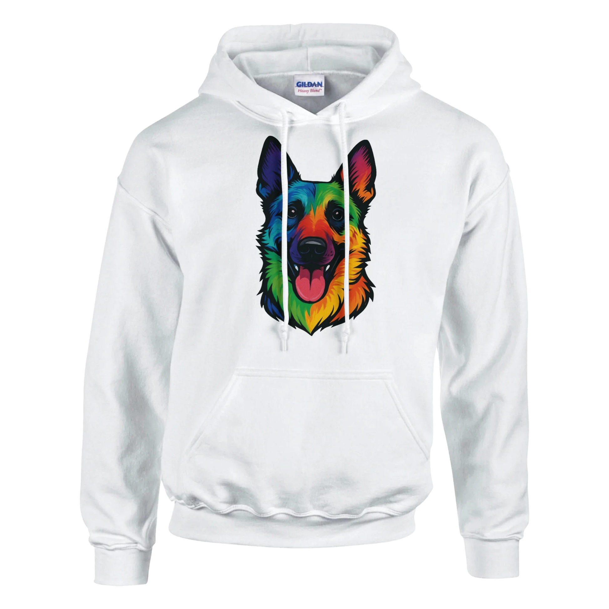 Sweat à capuche adulte unisexe classique blanc tête Malinois arc en ciel