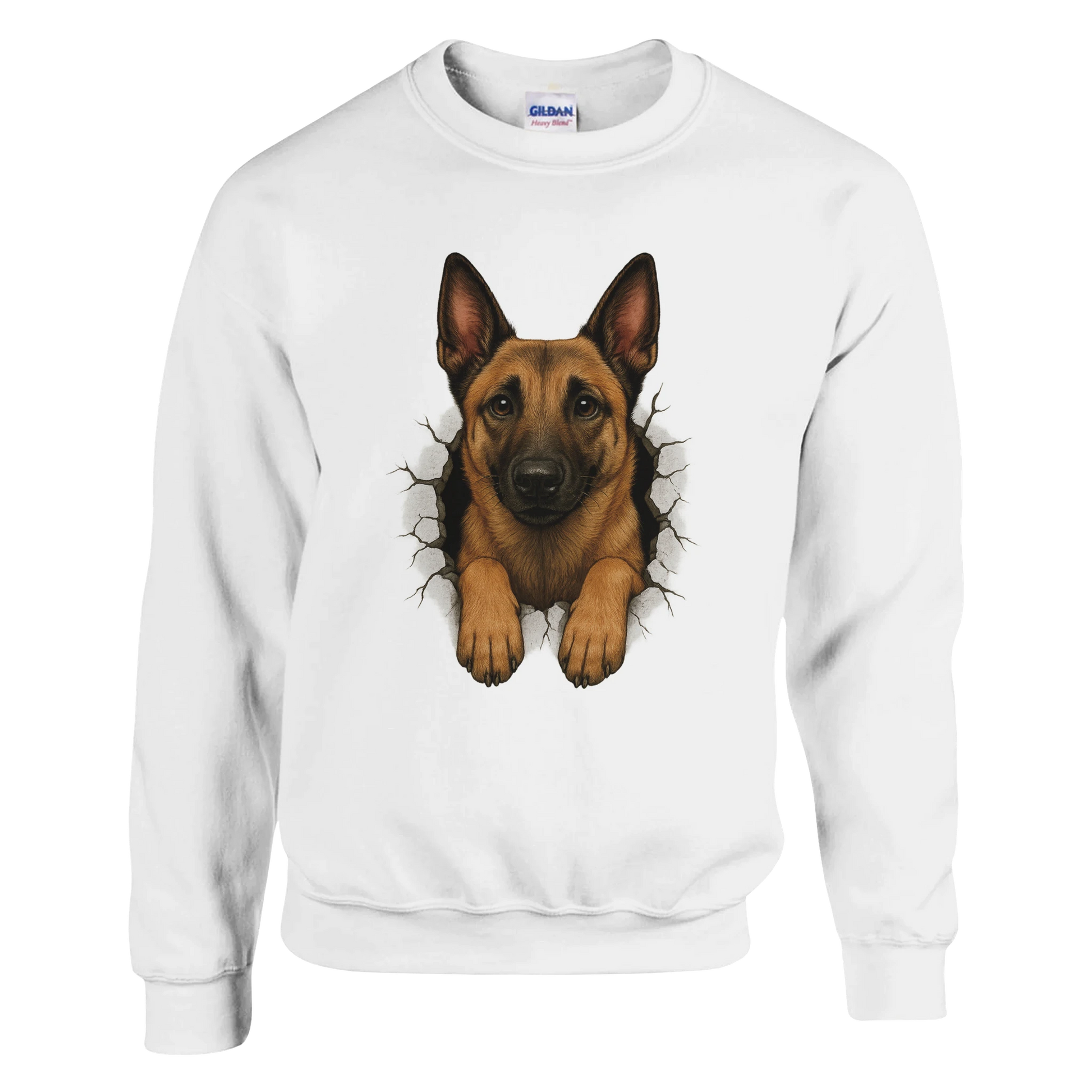 Sweat-shirt adulte unisexe classique ras du cou blanc Malinois trou mur