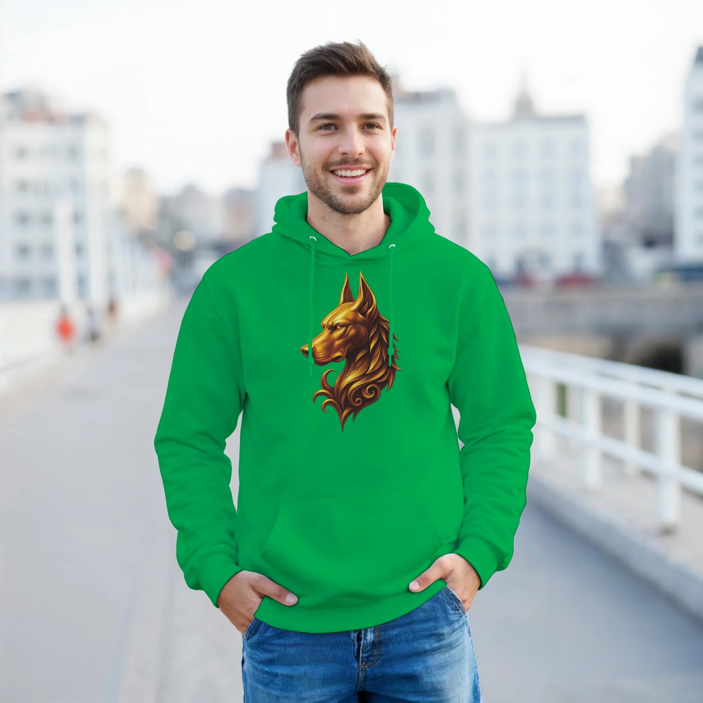 Sweat à capuche adulte unisexe classique vert tête majestueuse Dobermann