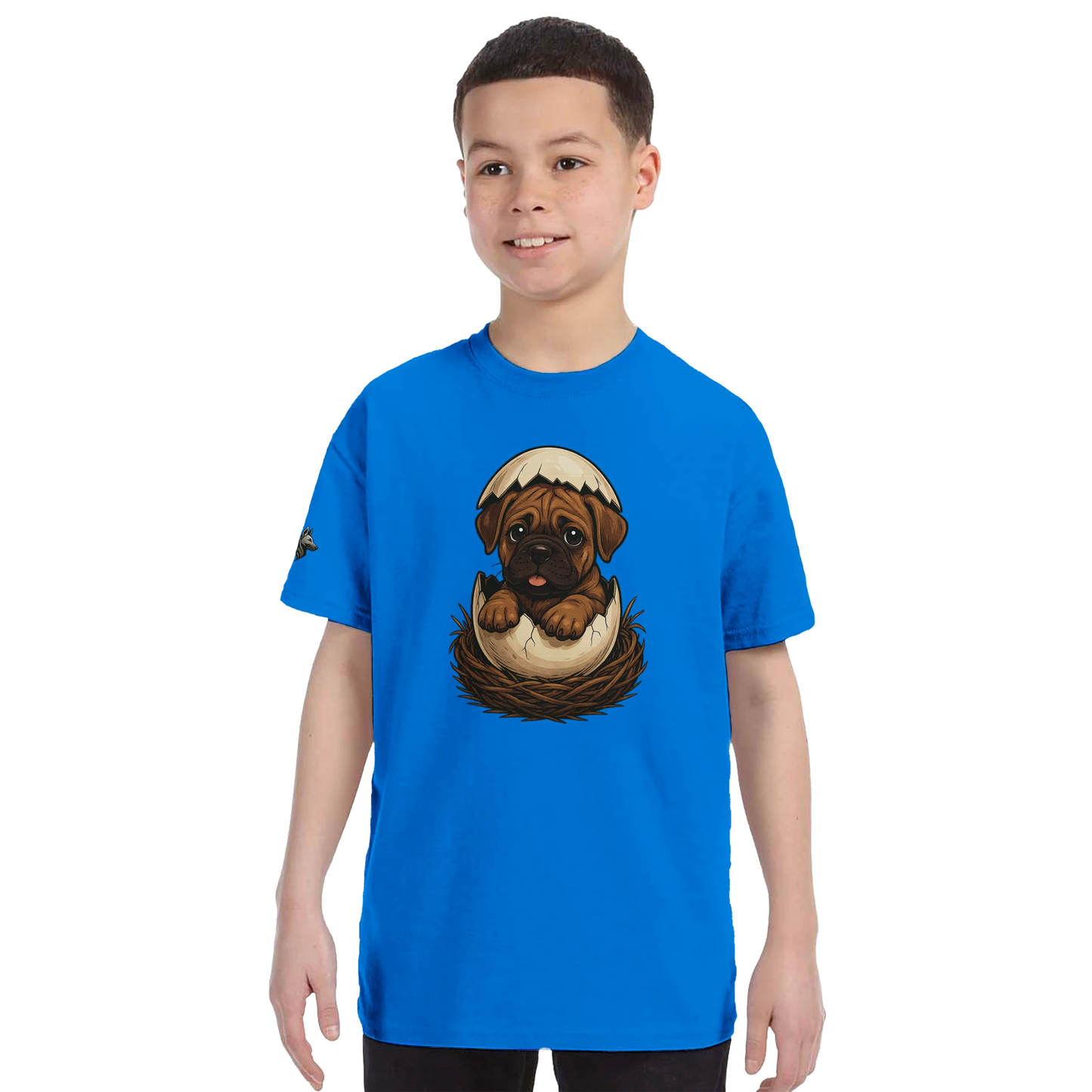 T-shirt enfant unisexe classique ras du cou bleu Cane Corso marron nid