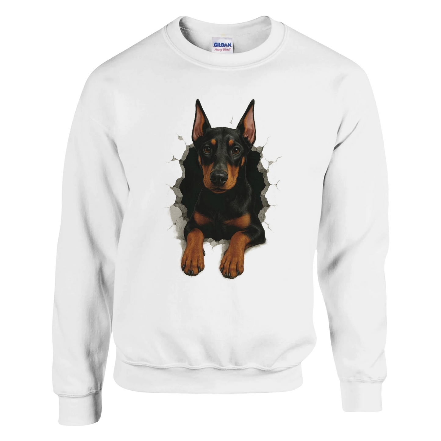 Sweat-shirt adulte unisexe classique ras du cou blanc Dobermann trou mur